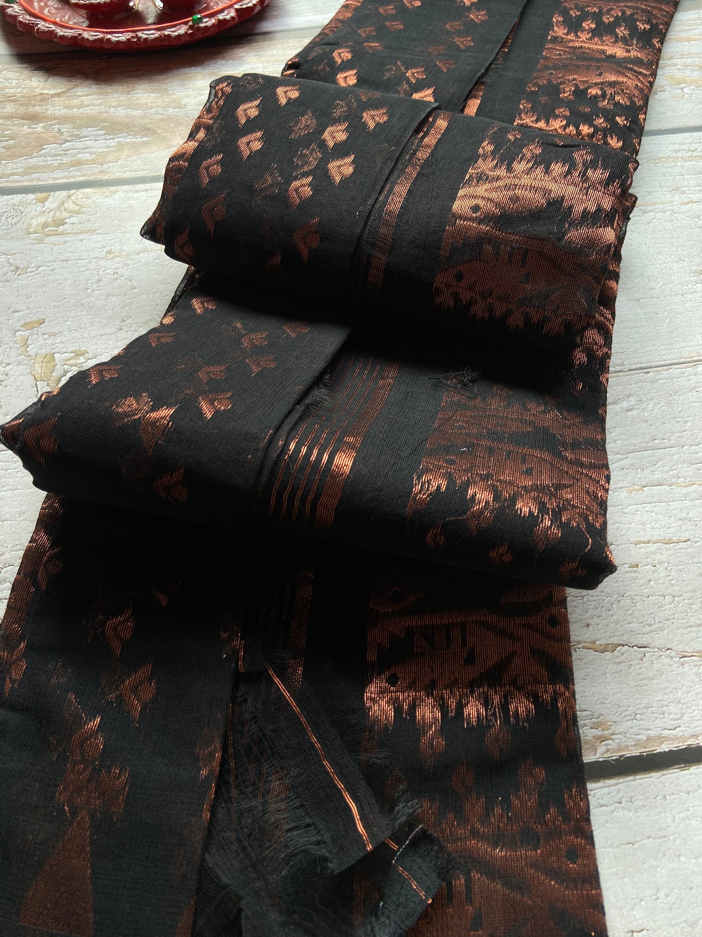 Copper On Black Jamdani Saree