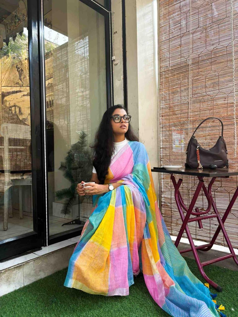 Rang Checked Mul Saree