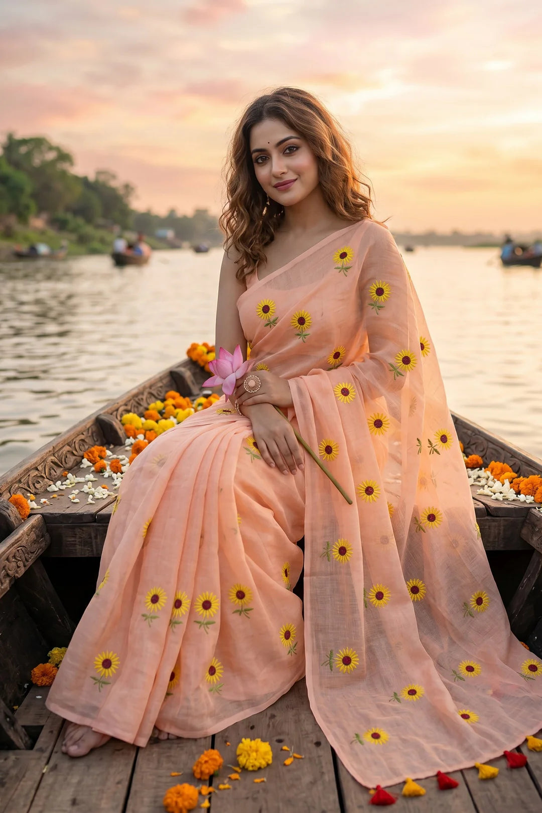 Sunflower Mul Saree (peach)