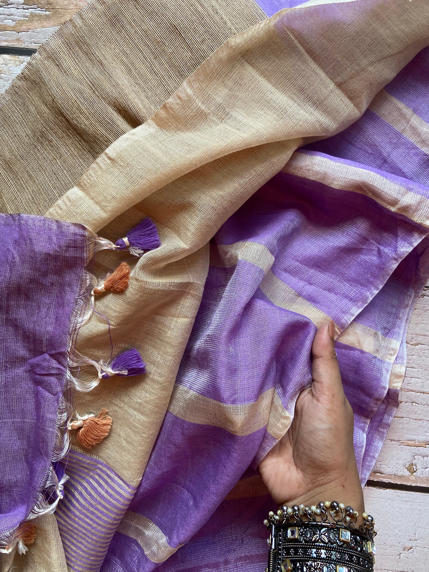 Lavender Ghicha Linen Saree