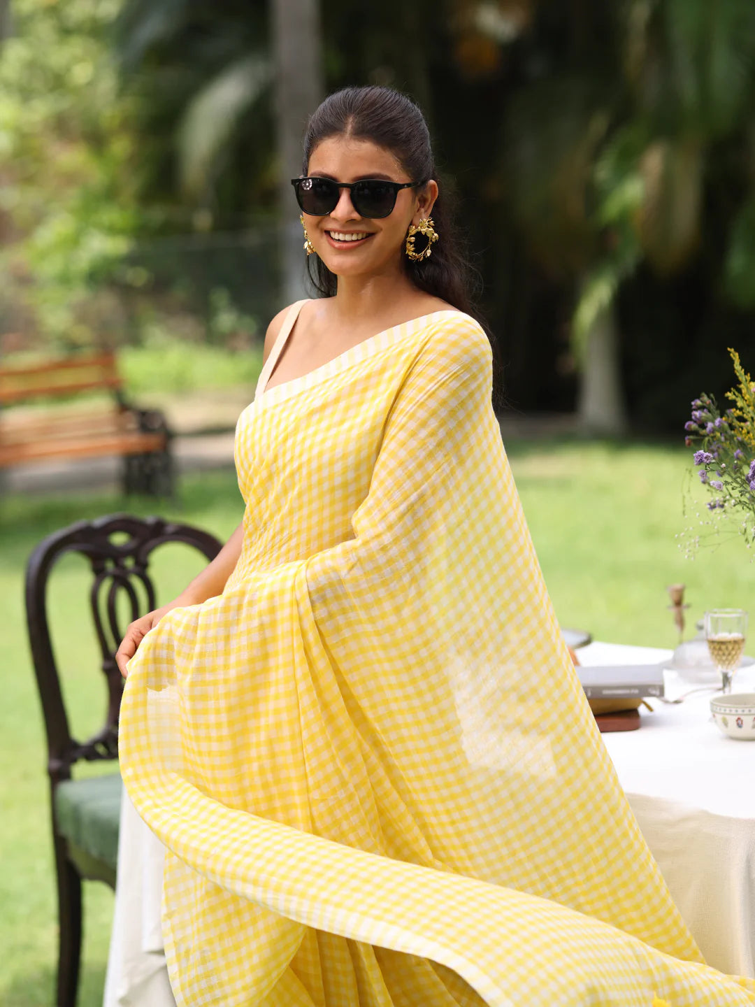 Ila Checked Mul Saree (yellow)