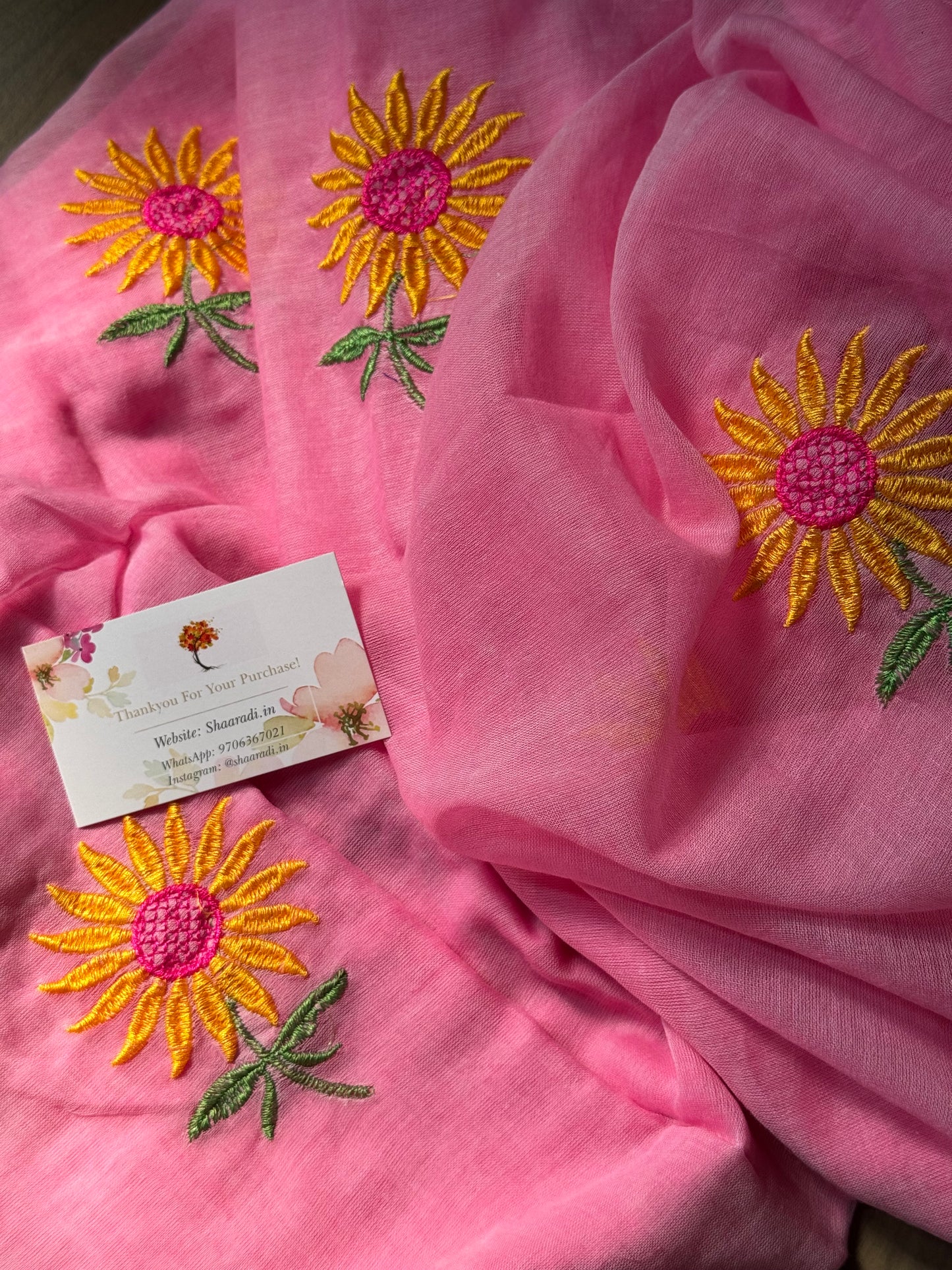 Sunflower Mul Saree (Pink)