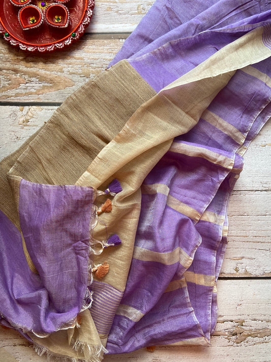 Lavender Ghicha Linen Saree