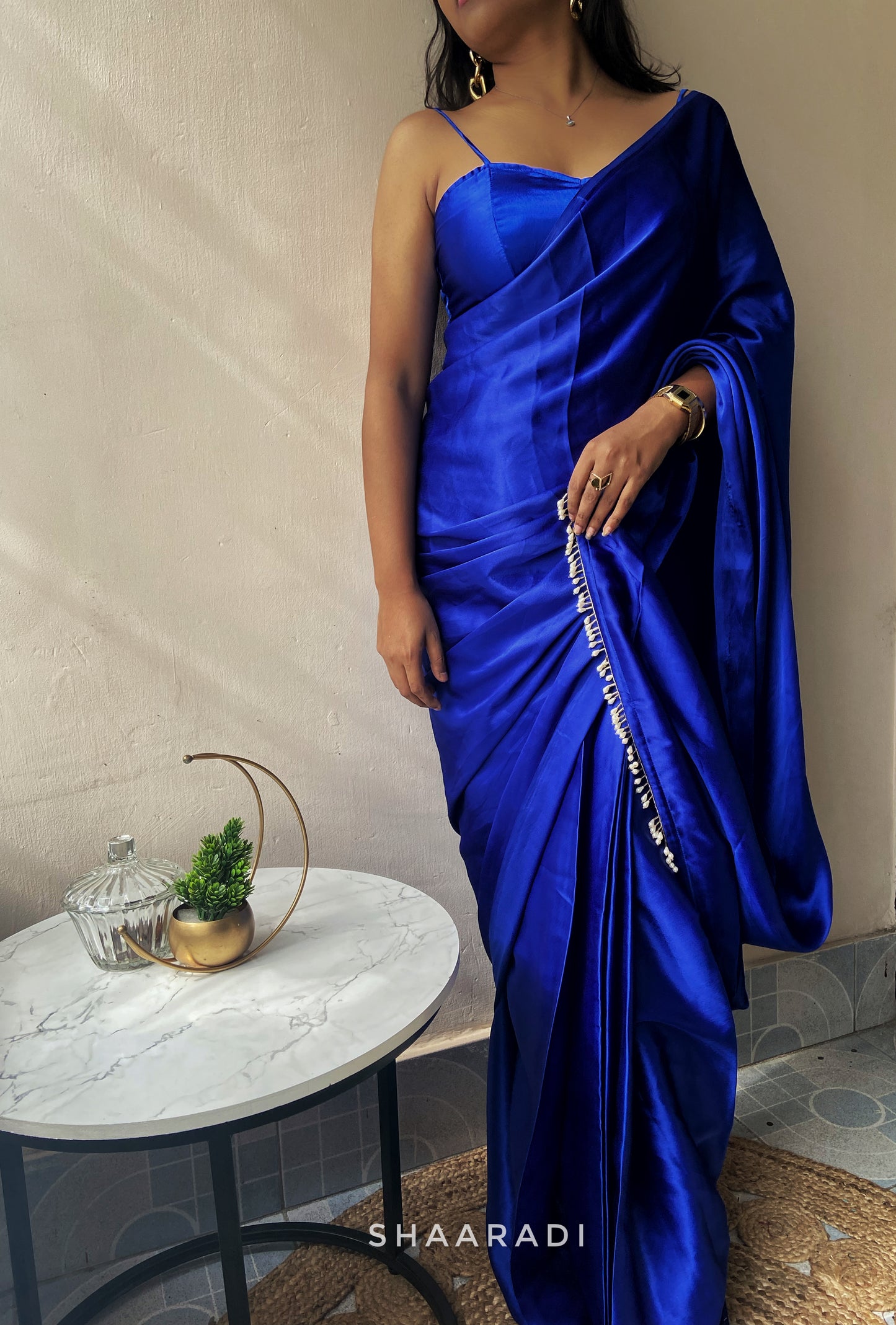 Allium Blue Satin Saree