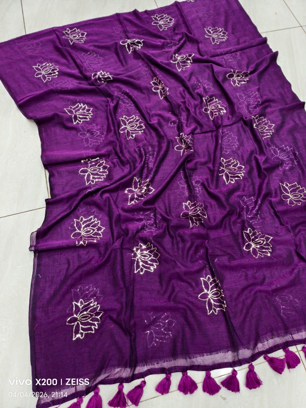 Sequinned kamal mul saree