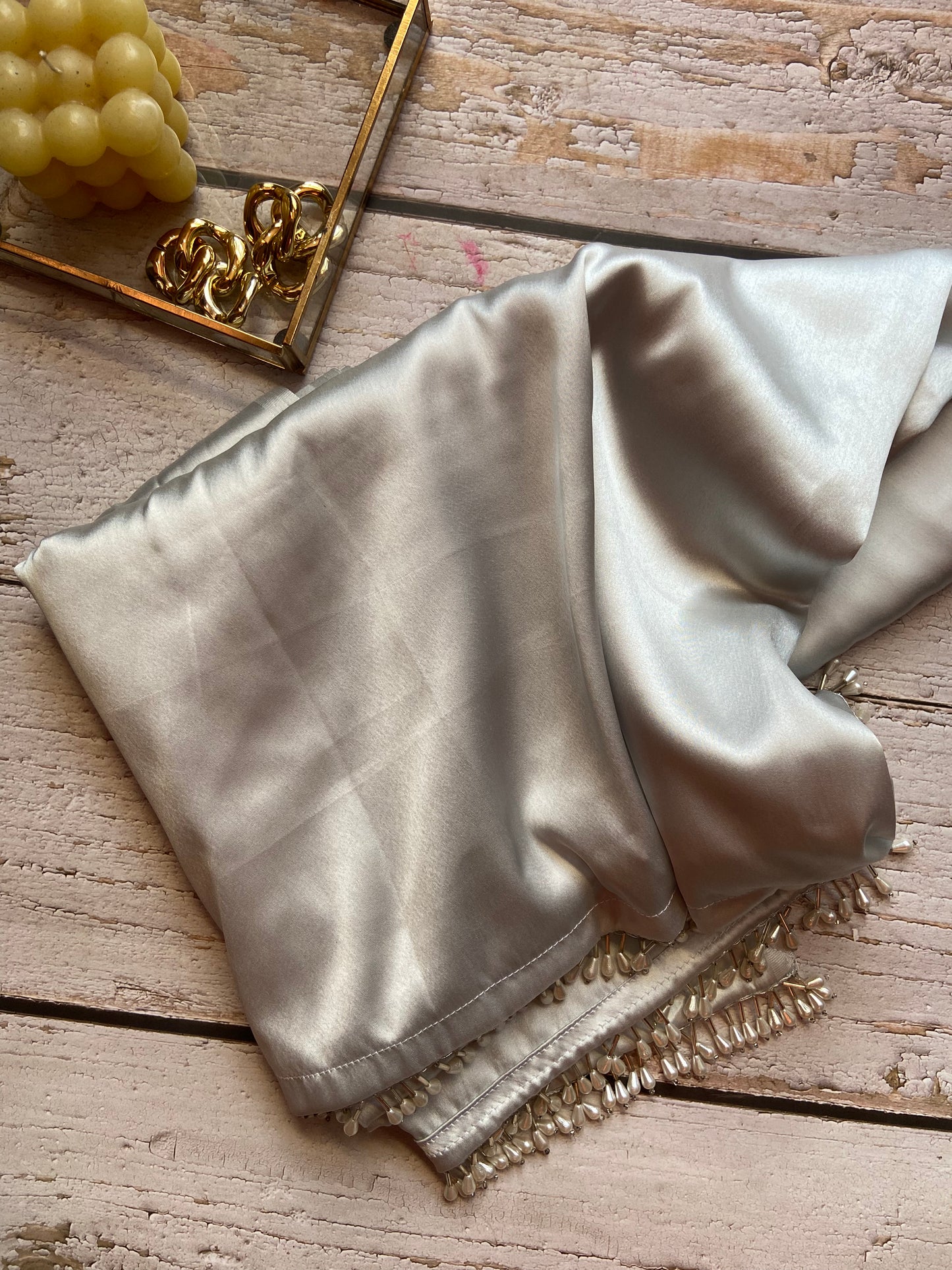 Moon Dust Silver Satin Saree