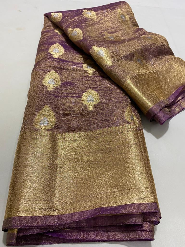 Morni crush tissue silk saree