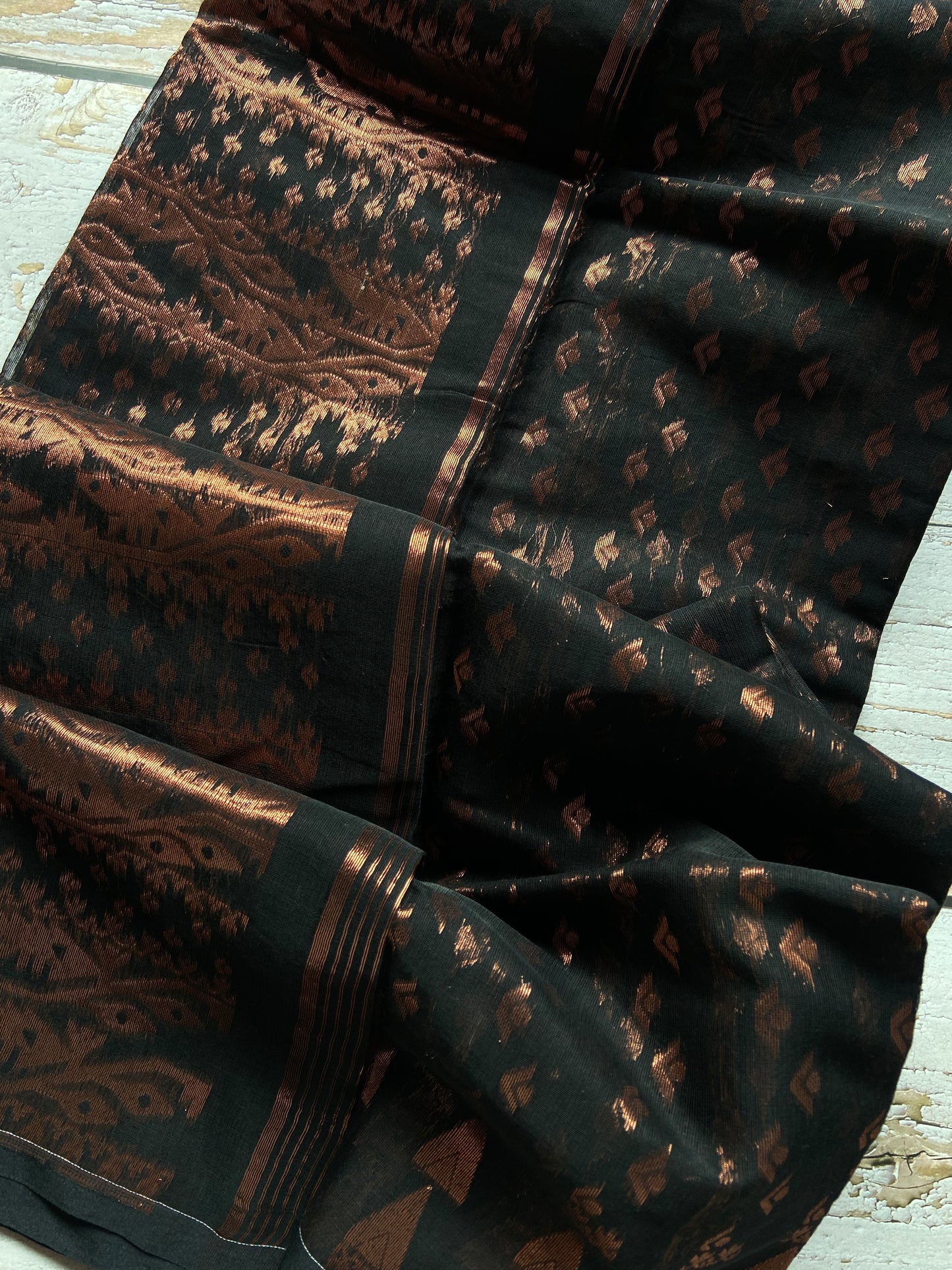 Copper On Black Jamdani Saree