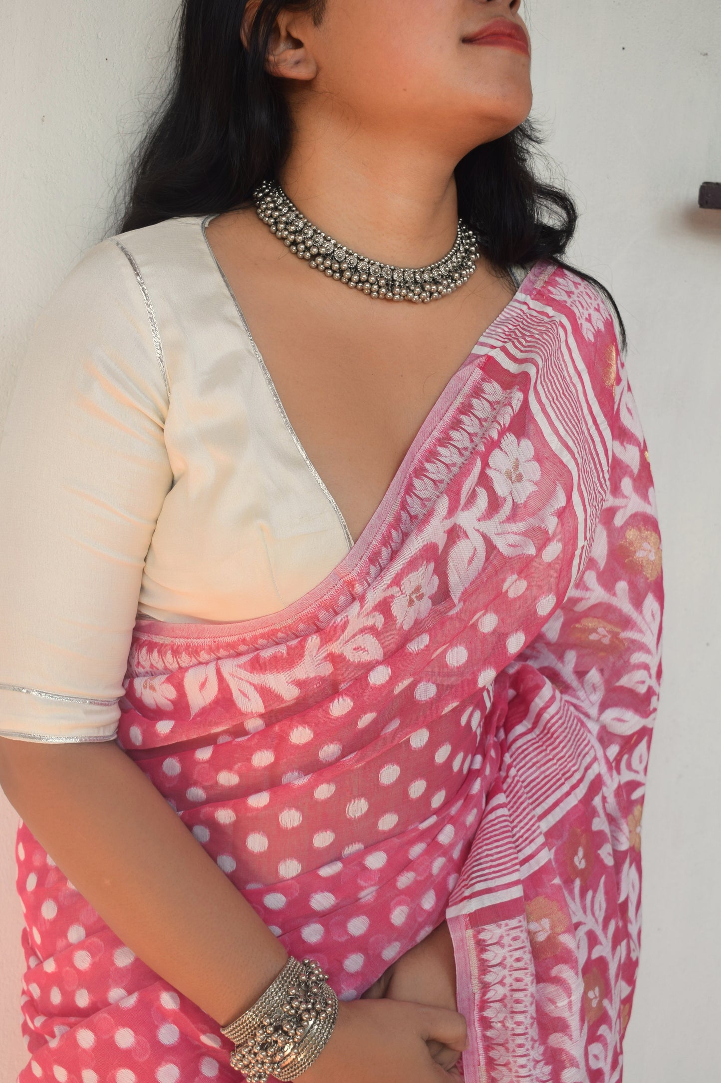 Gulabi Jamdani Saree