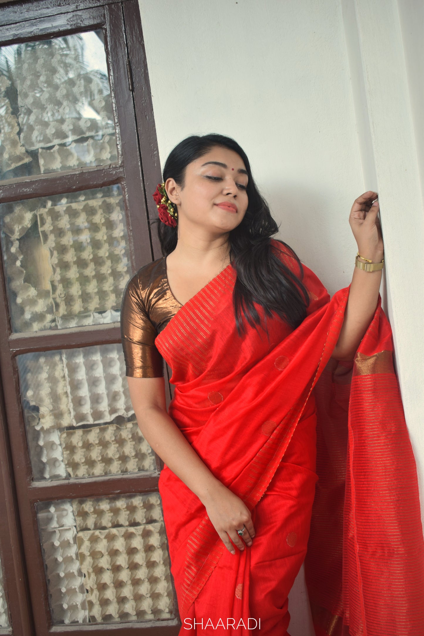 Red Zinnia Saree