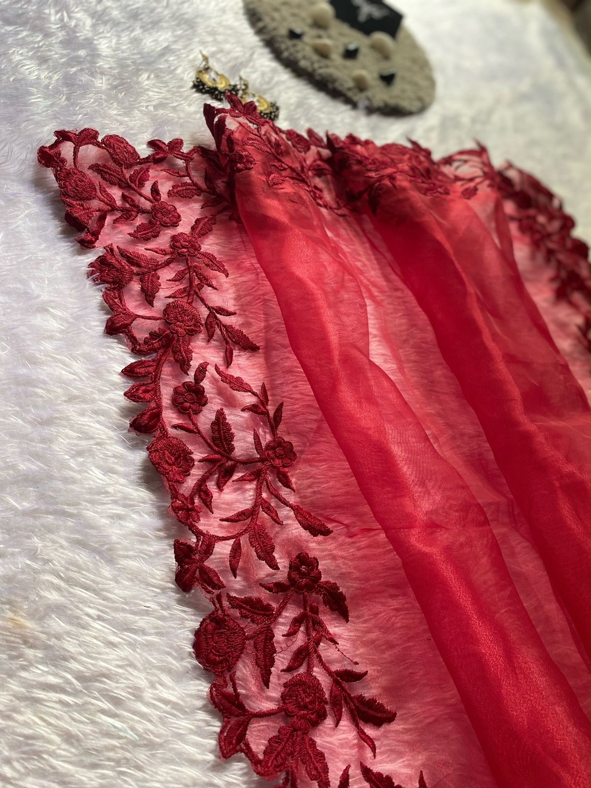 Ruby Red Organza Saree