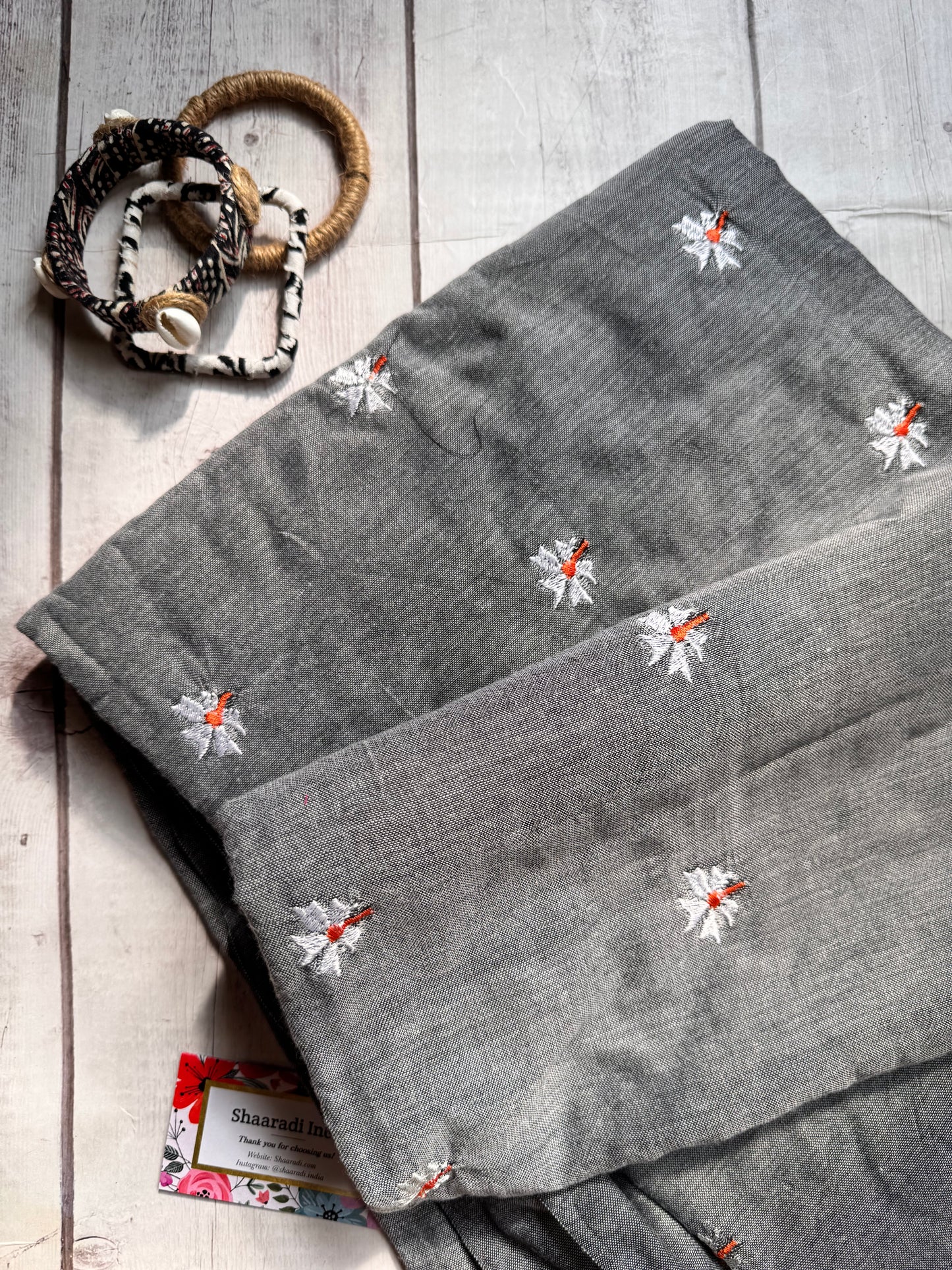 Shiuli Grey Mul Saree