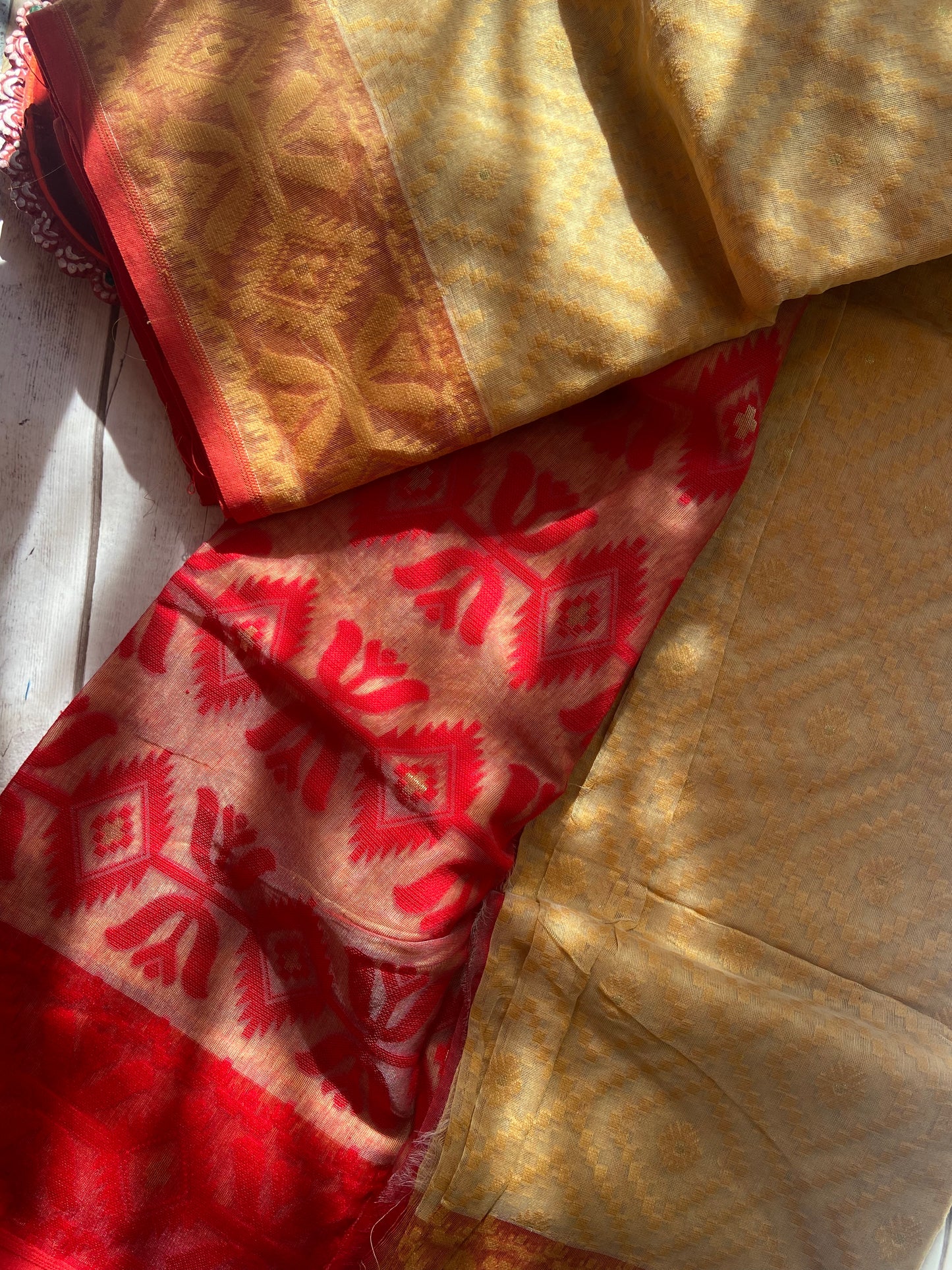 Gold & Red Jamdani Saree