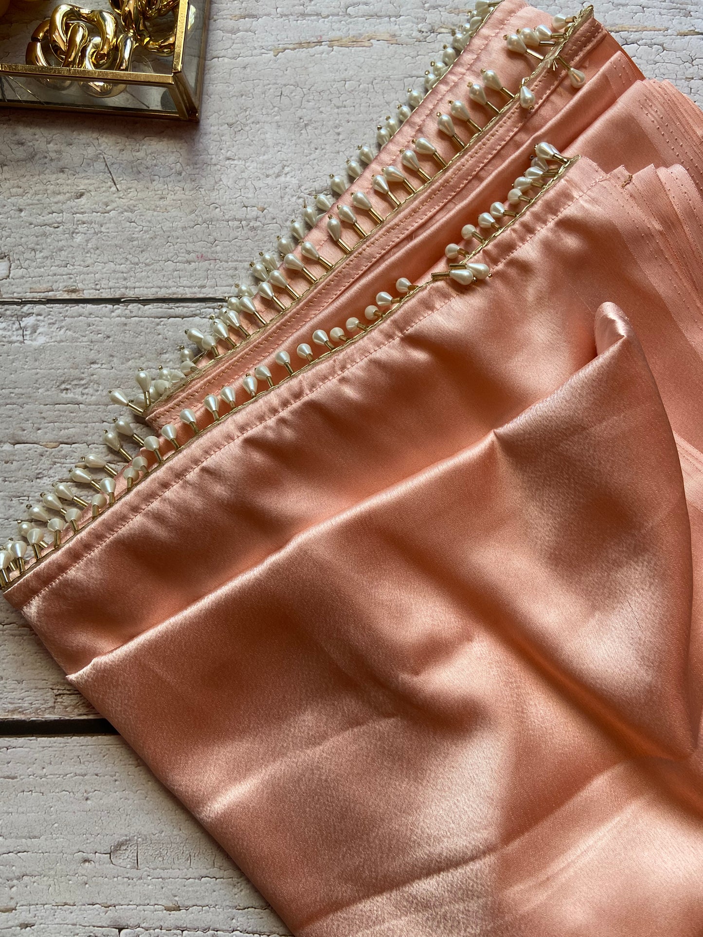 Pearl & Peach Satin Saree