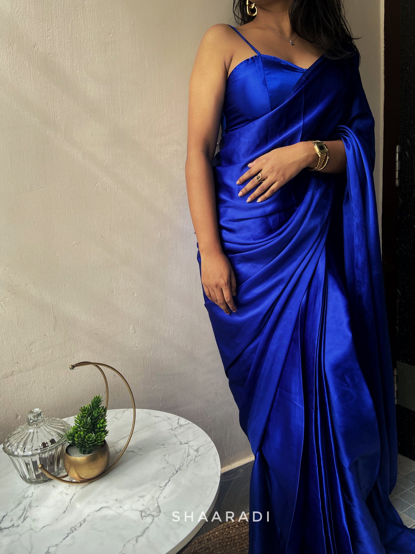 Allium Blue Satin Saree