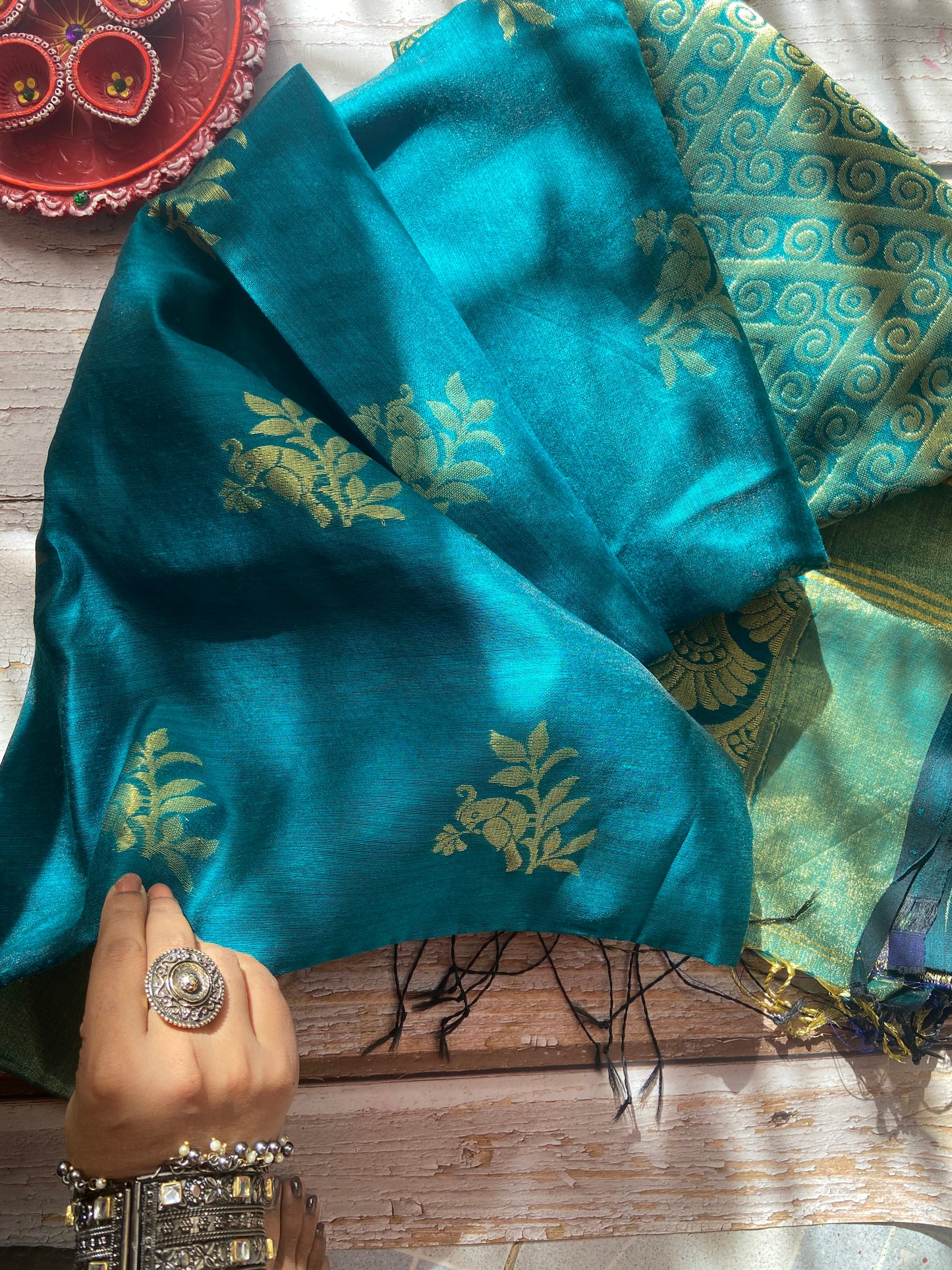 Teal Tia Saree