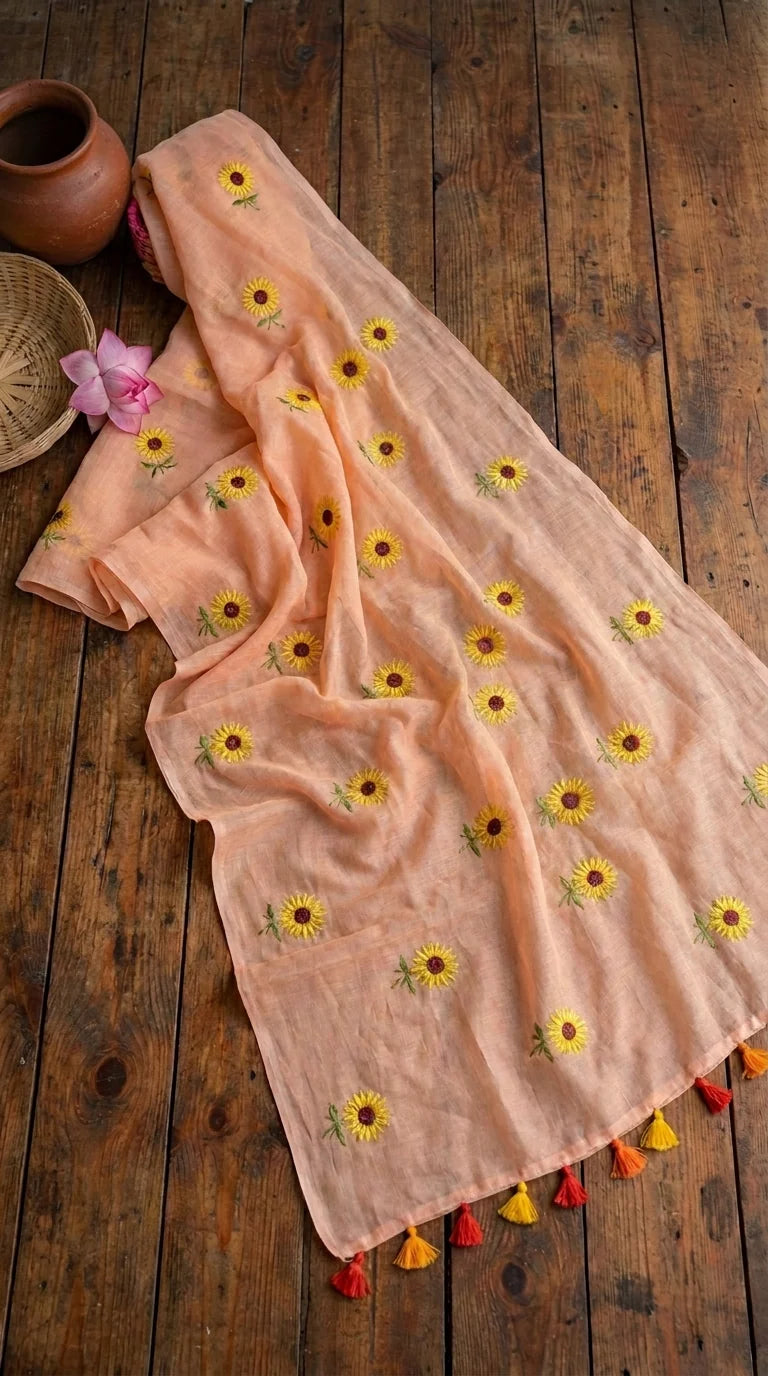 Sunflower Mul Saree (peach)