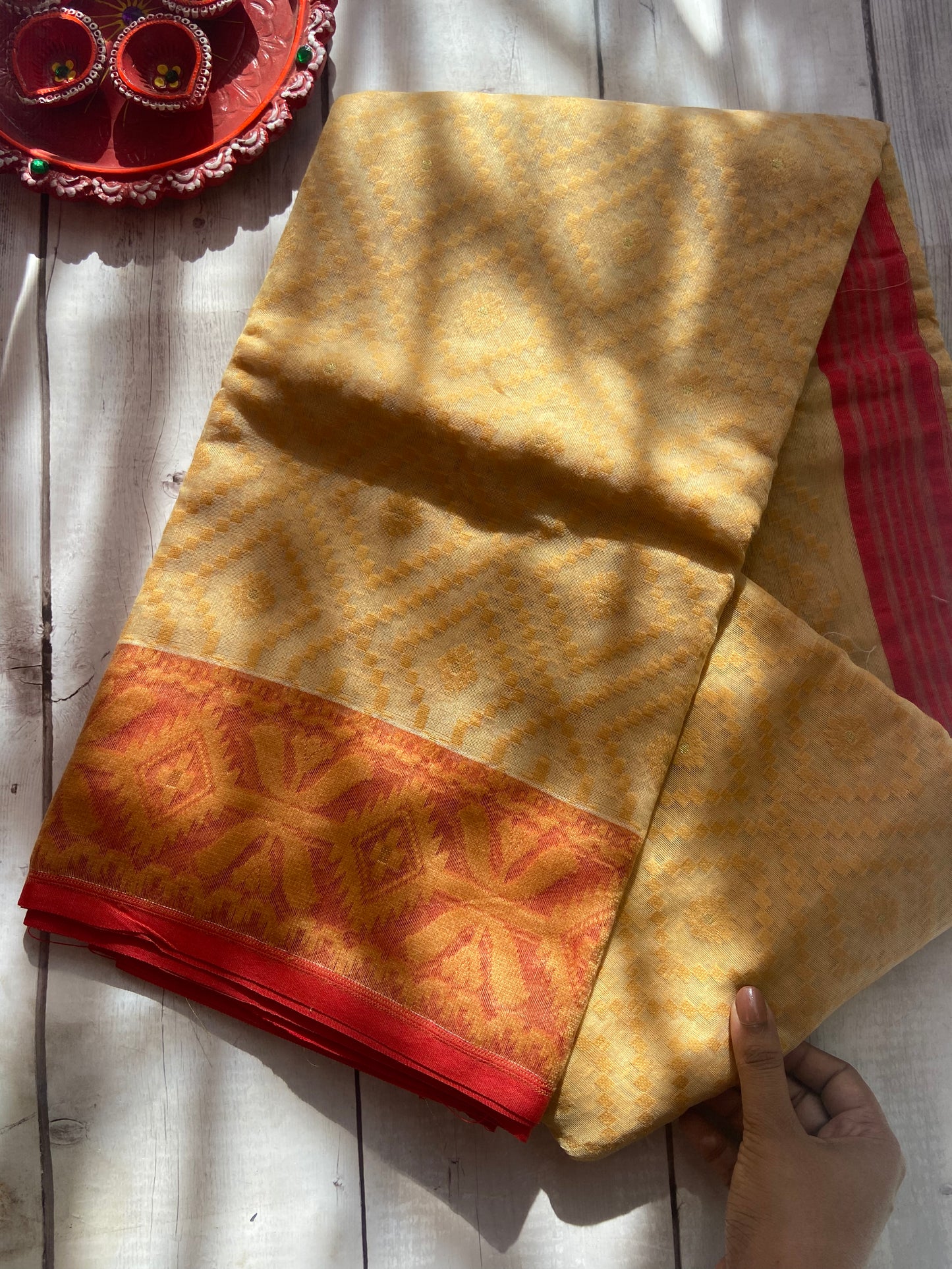 Gold & Red Jamdani Saree