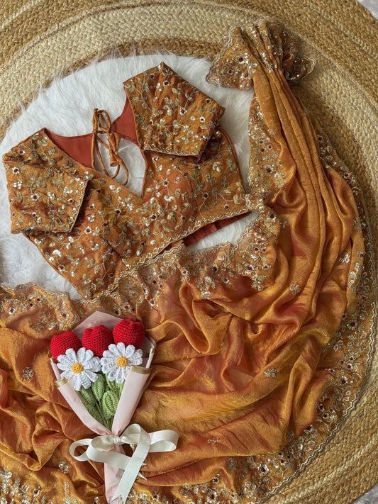 Inaaya Embellished Saree (orange)