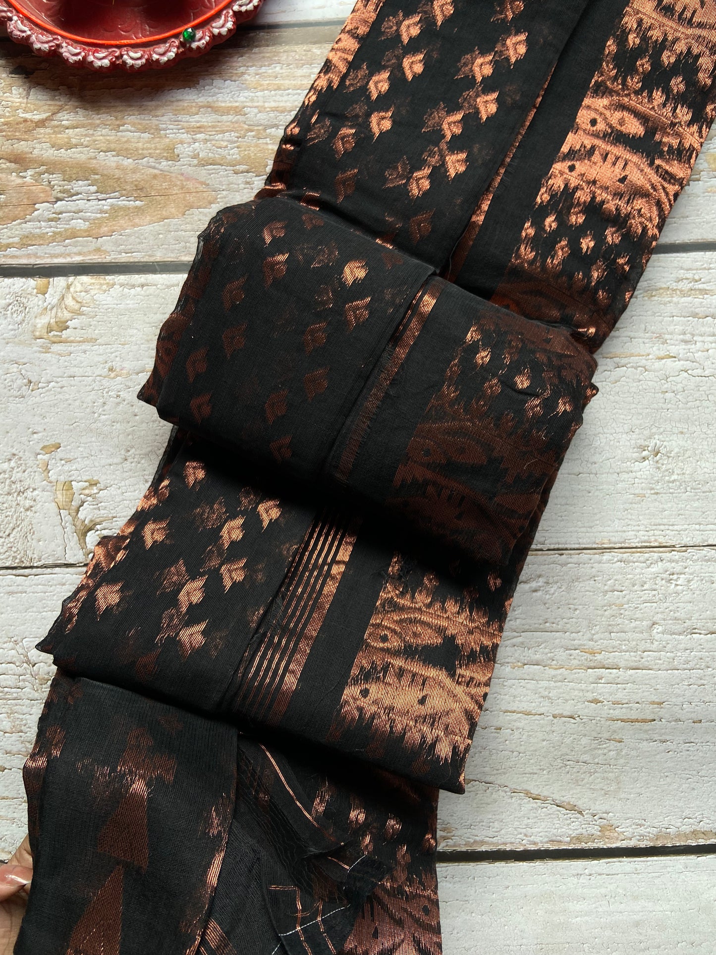 Copper On Black Jamdani Saree