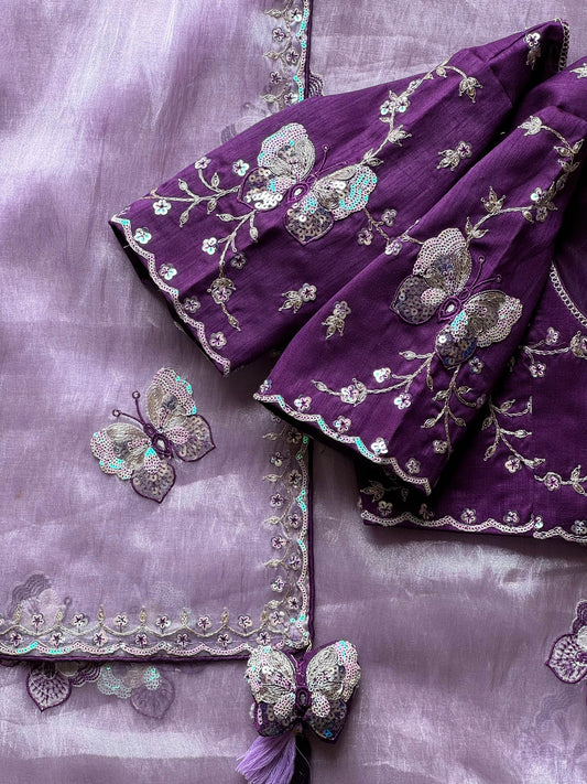 Pankhuri Purple Embellished Saree