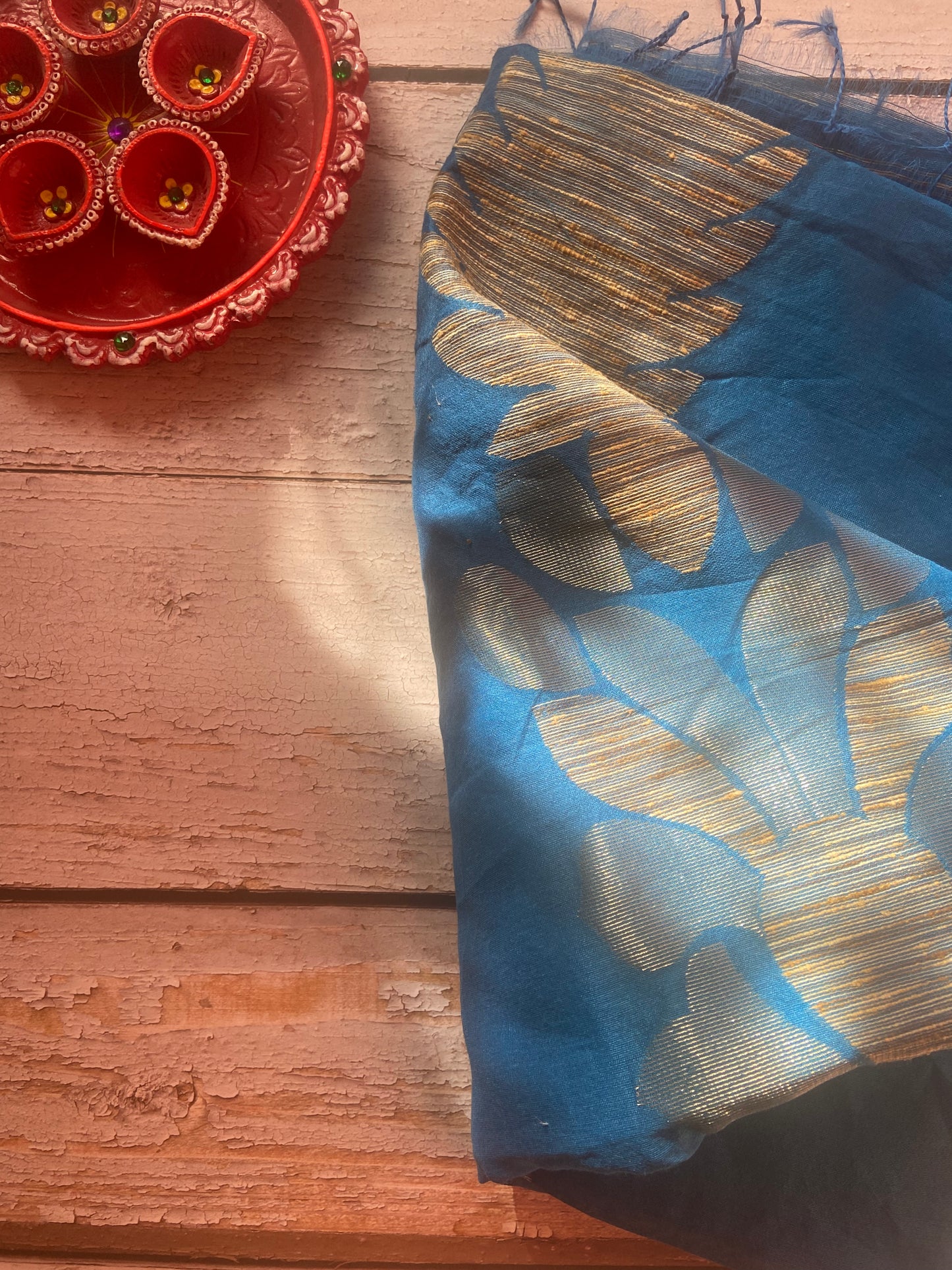 Golden hour on blues Saree