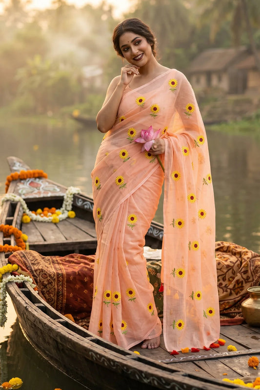 Sunflower Mul Saree (peach)