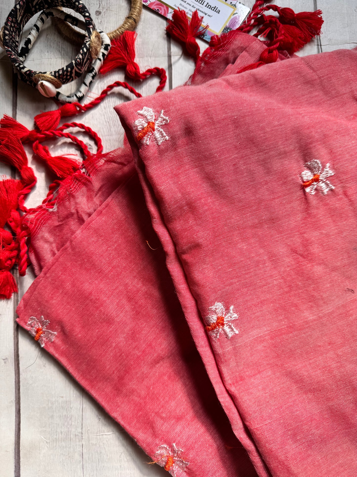 Shiuli peach mul saree