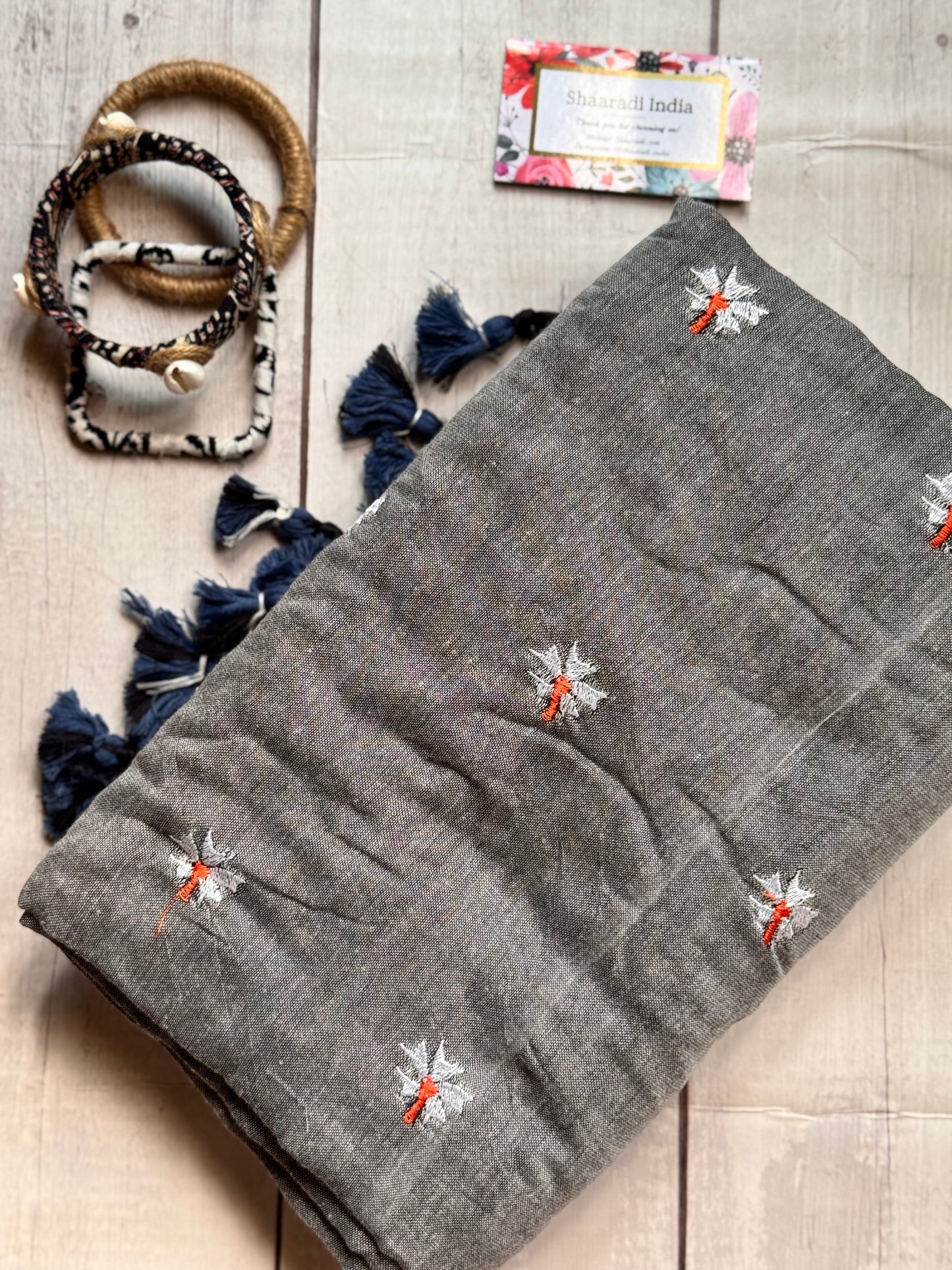 Shiuli Grey Mul Saree