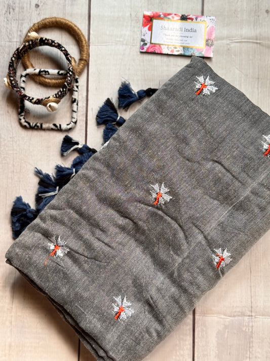 Shiuli Grey Mul Saree