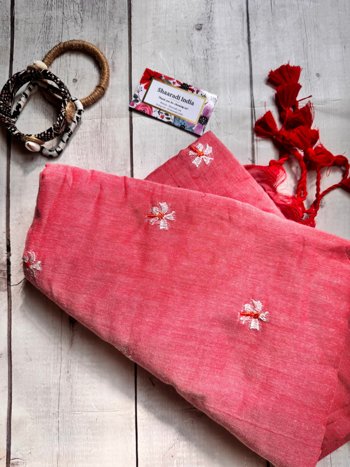 Shiuli peach mul saree