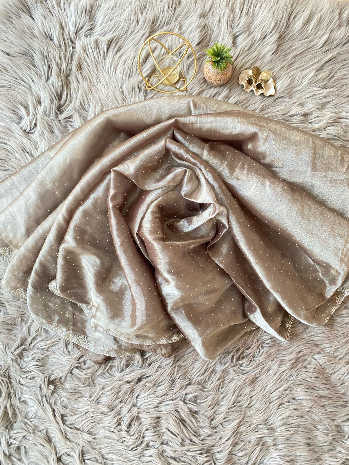 Jarkan Beige Tissue Saree