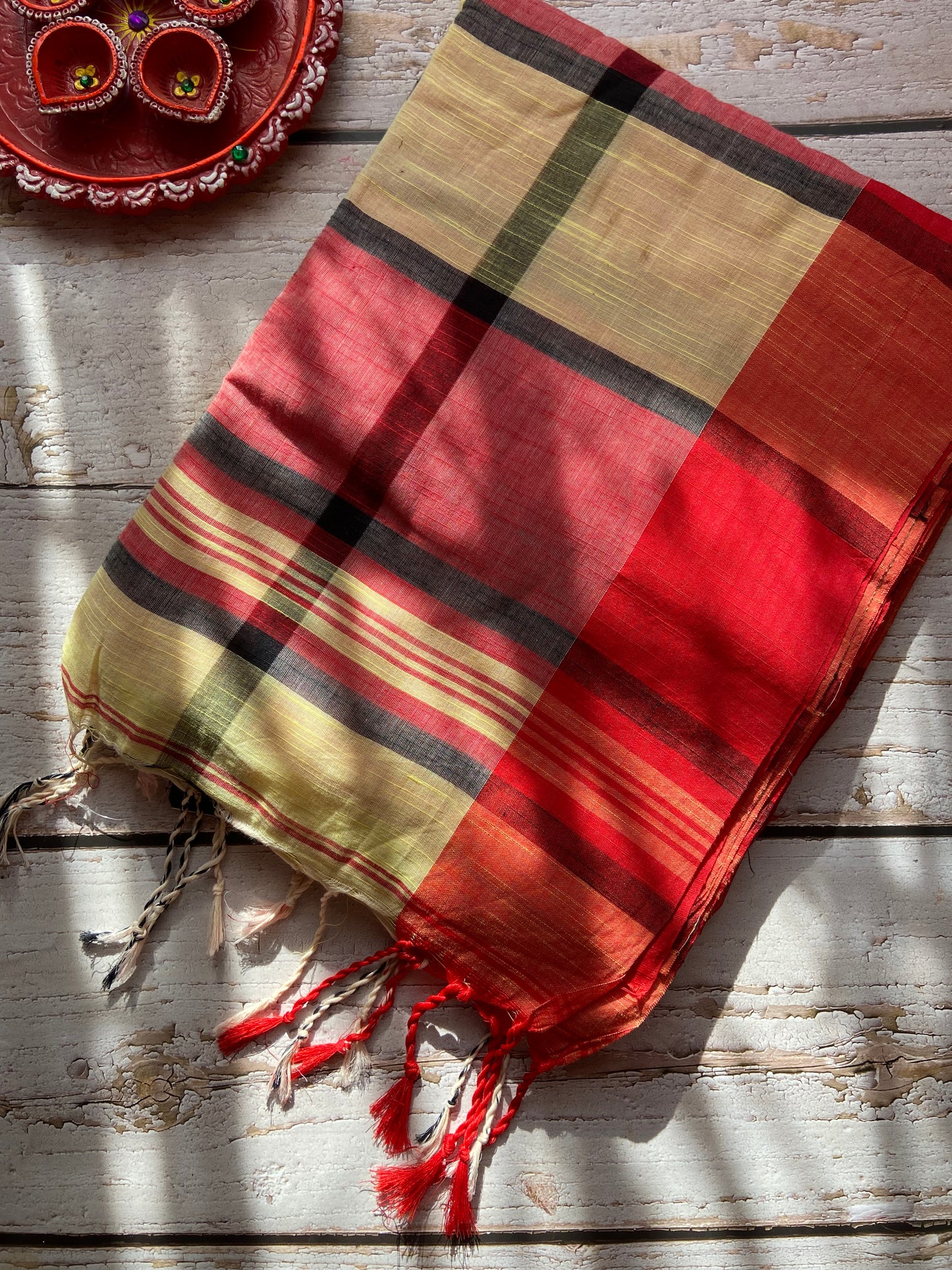 Laal Holudh Khadi Saree