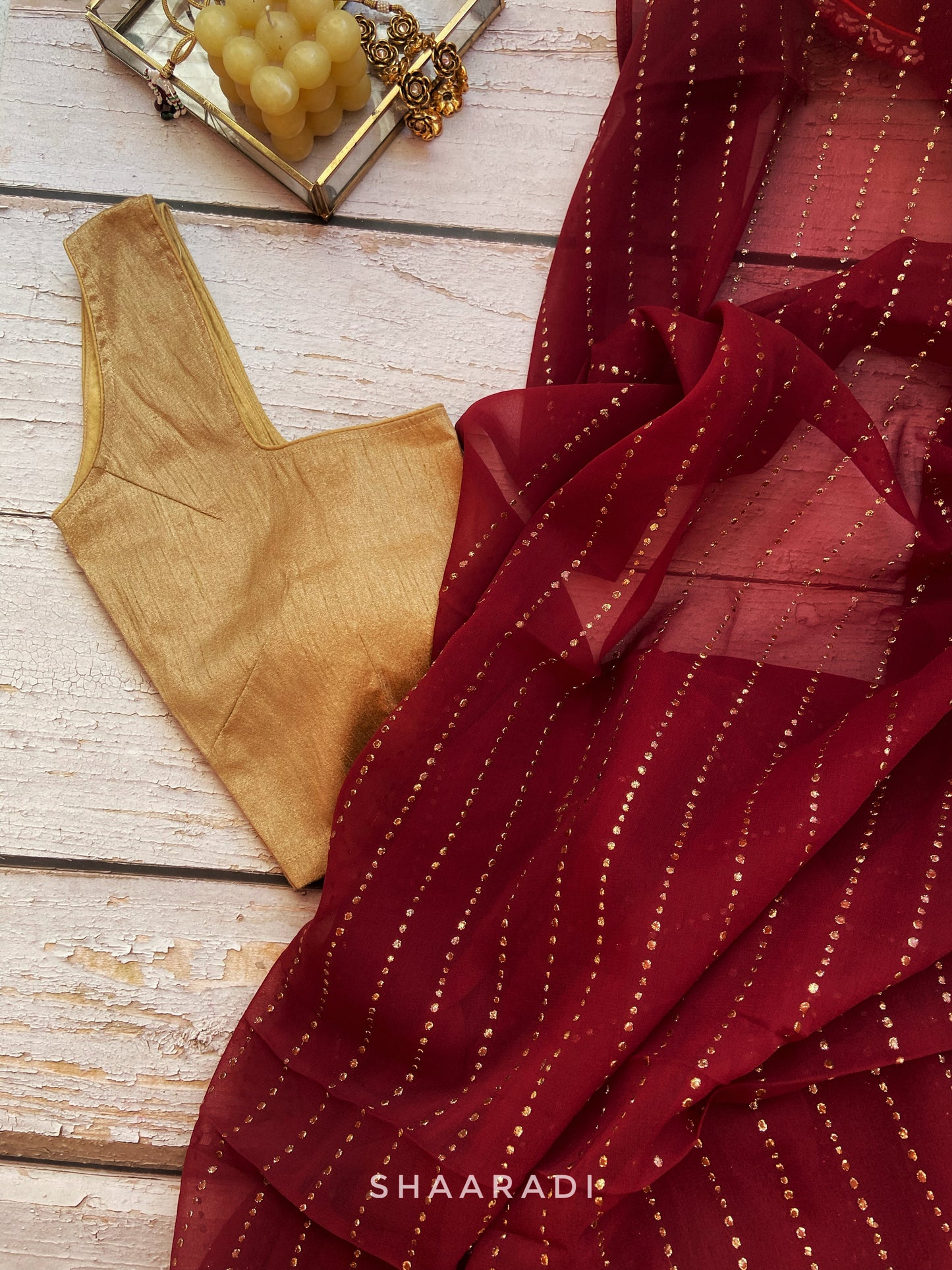 Golden Dreams in Ruby Saree