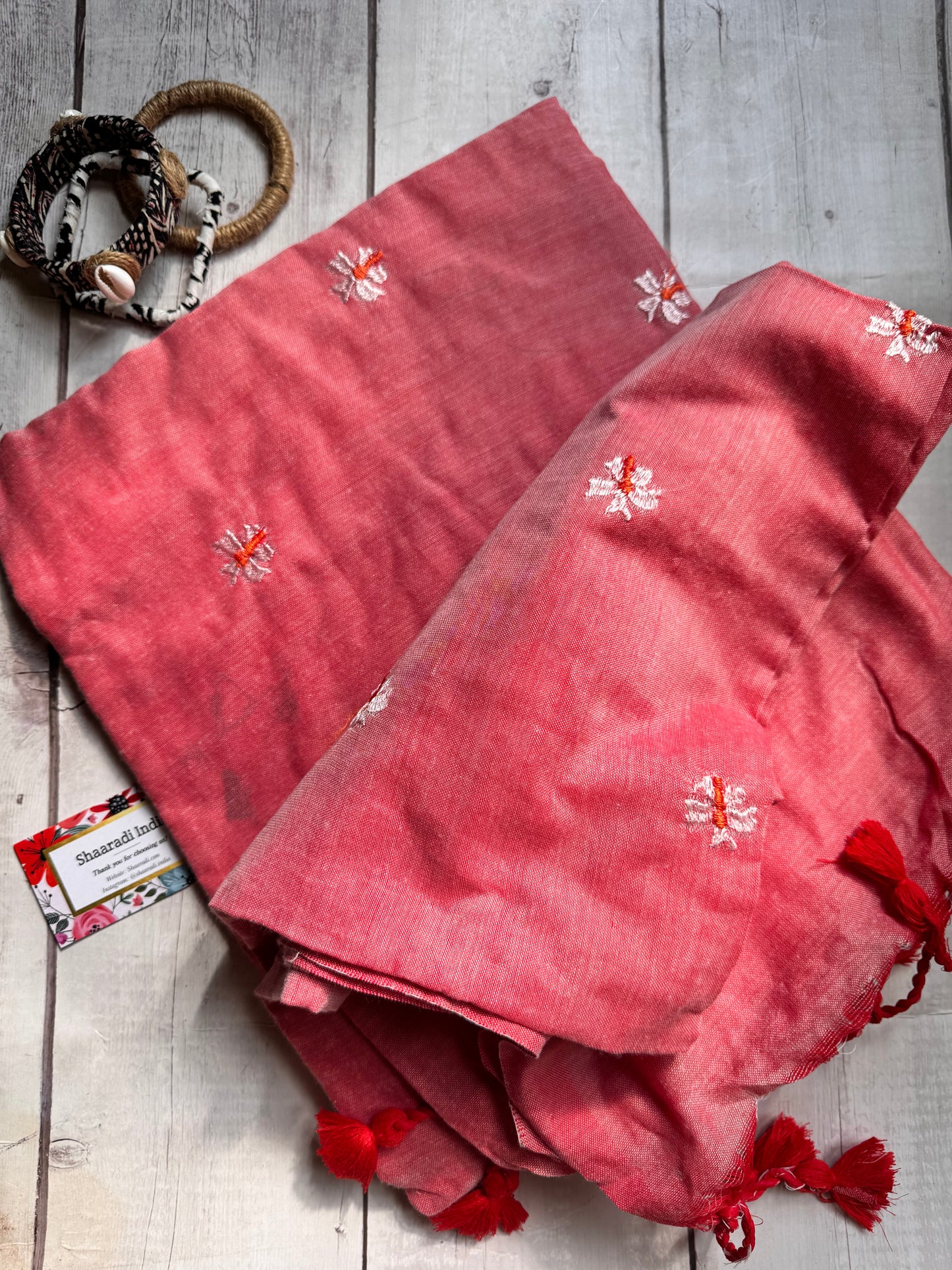 Shiuli peach mul saree