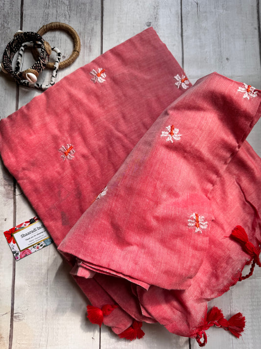 Shiuli peach mul saree