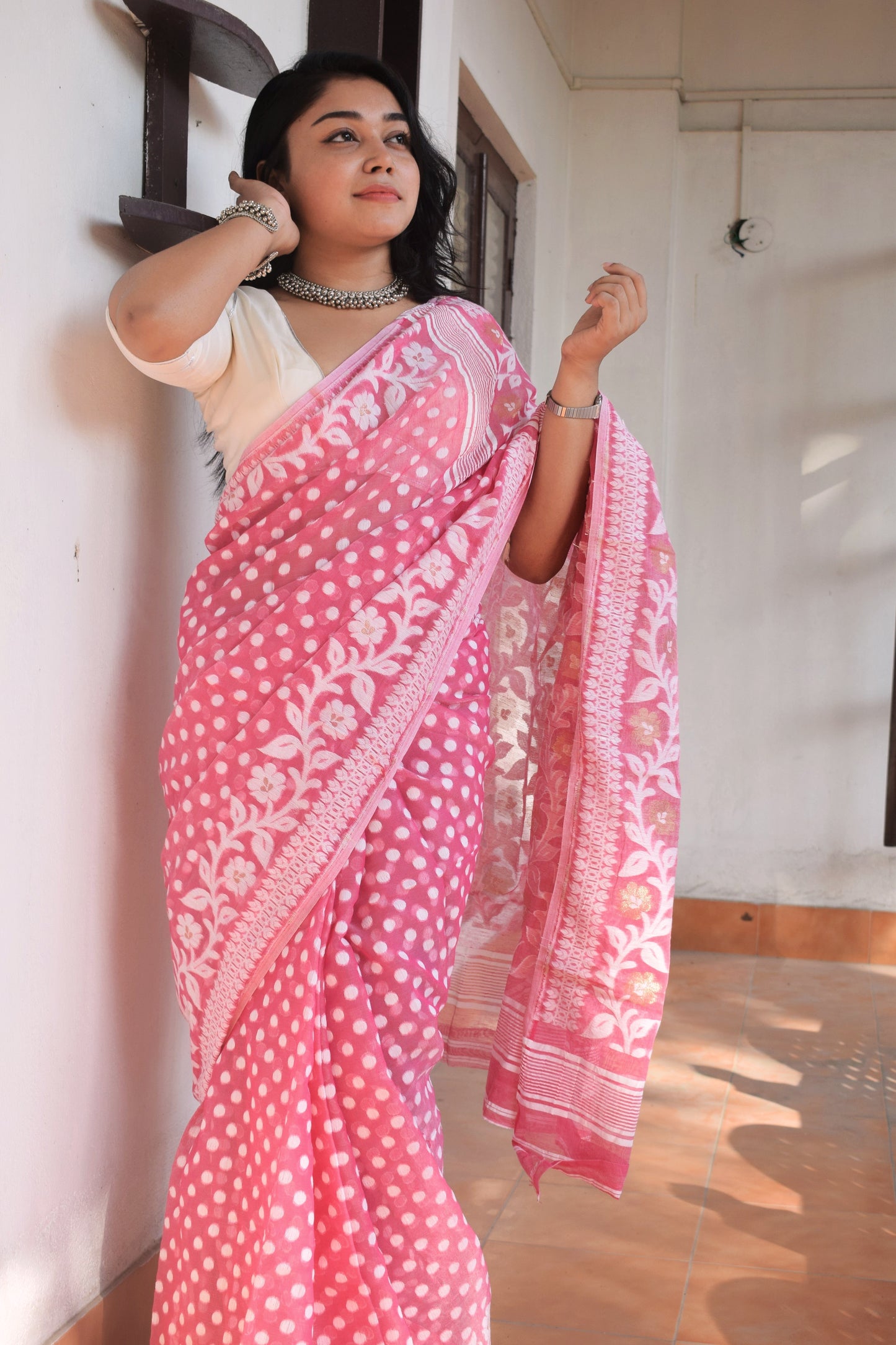 Gulabi Jamdani Saree