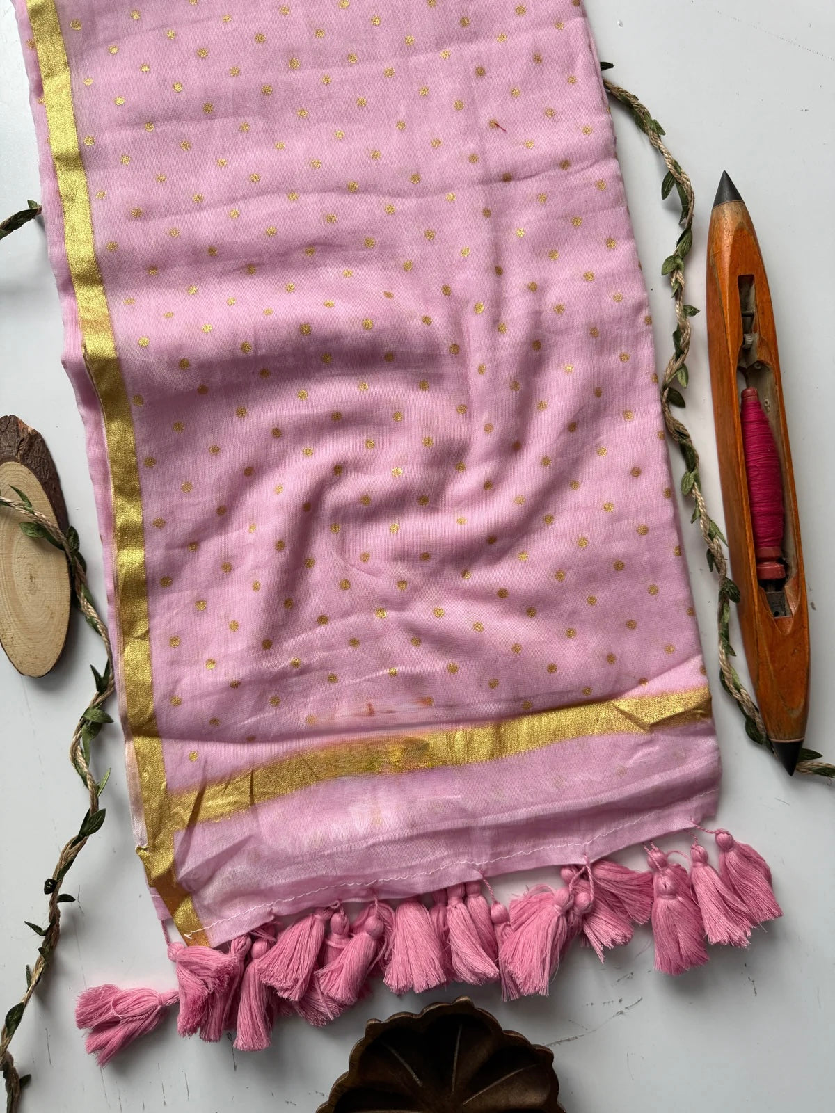 Gold Polka Mul Saree