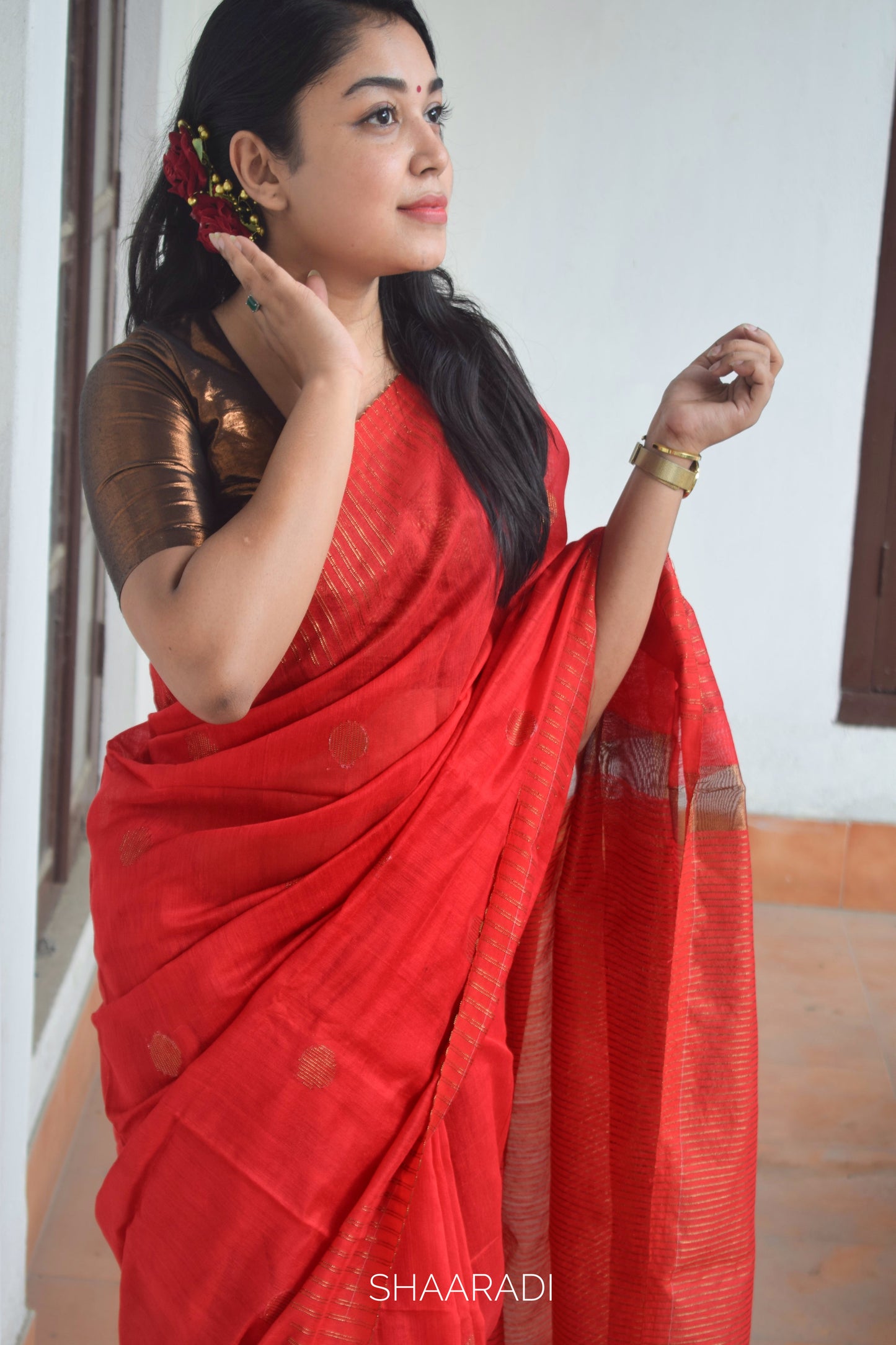 Red Zinnia Saree