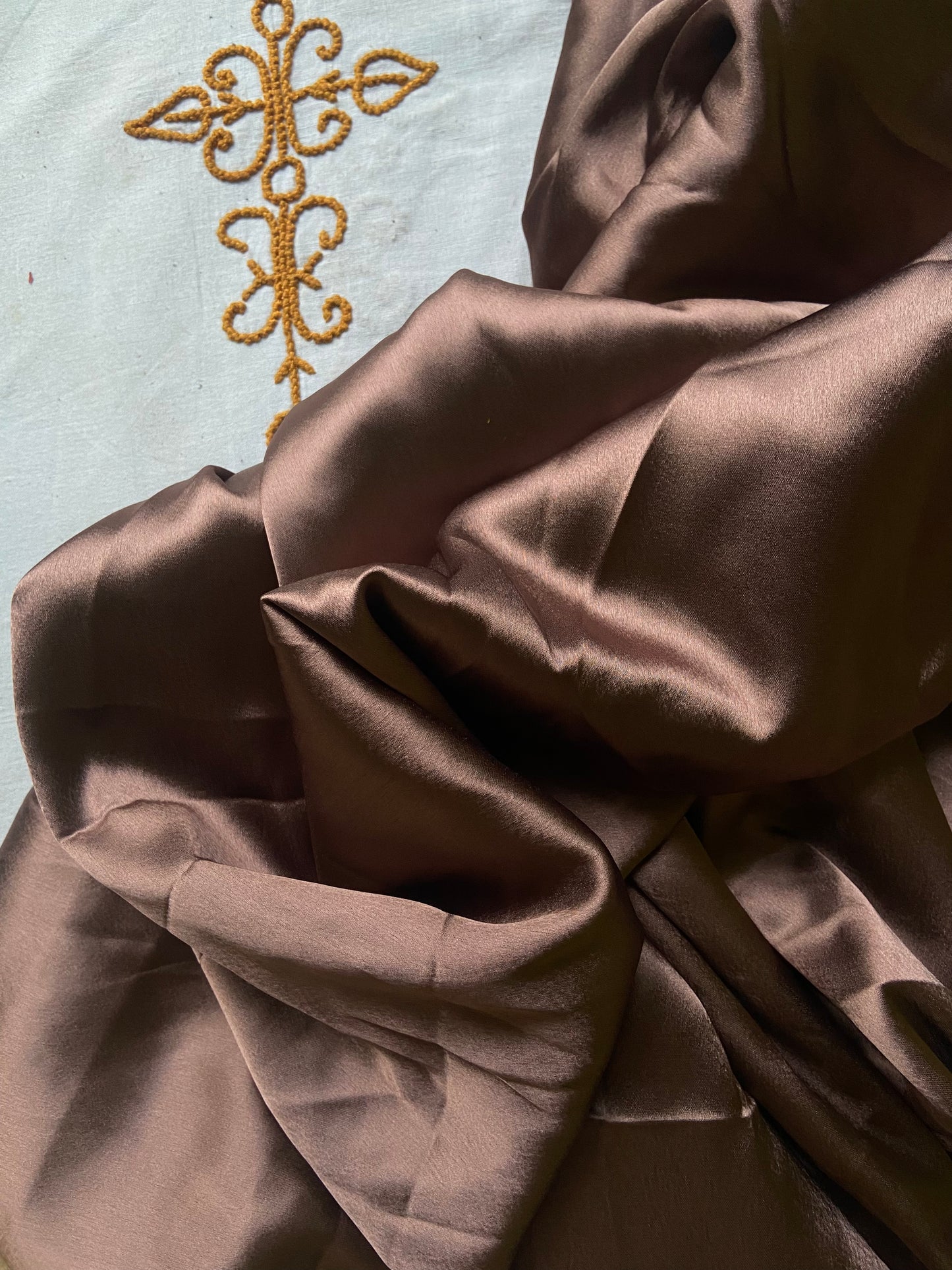 Coffee Brown Satin Saree