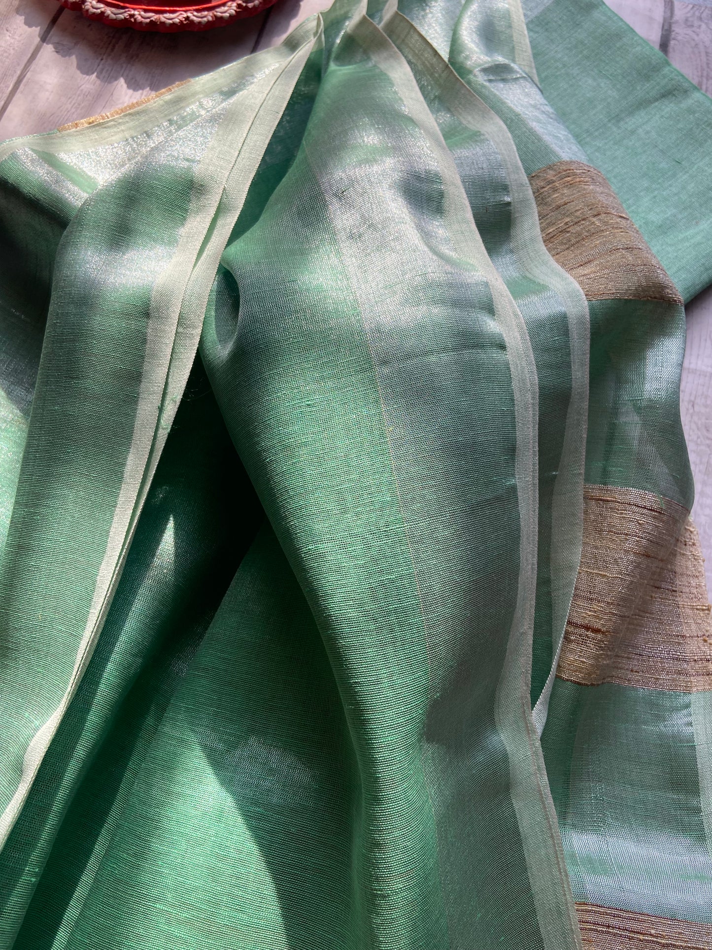 Sea Silver Zari Linen Saree