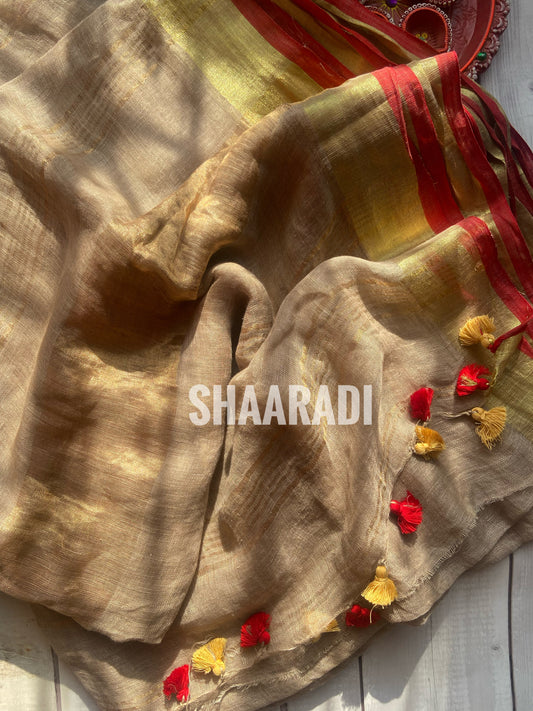 Goldy Beige Linen Saree