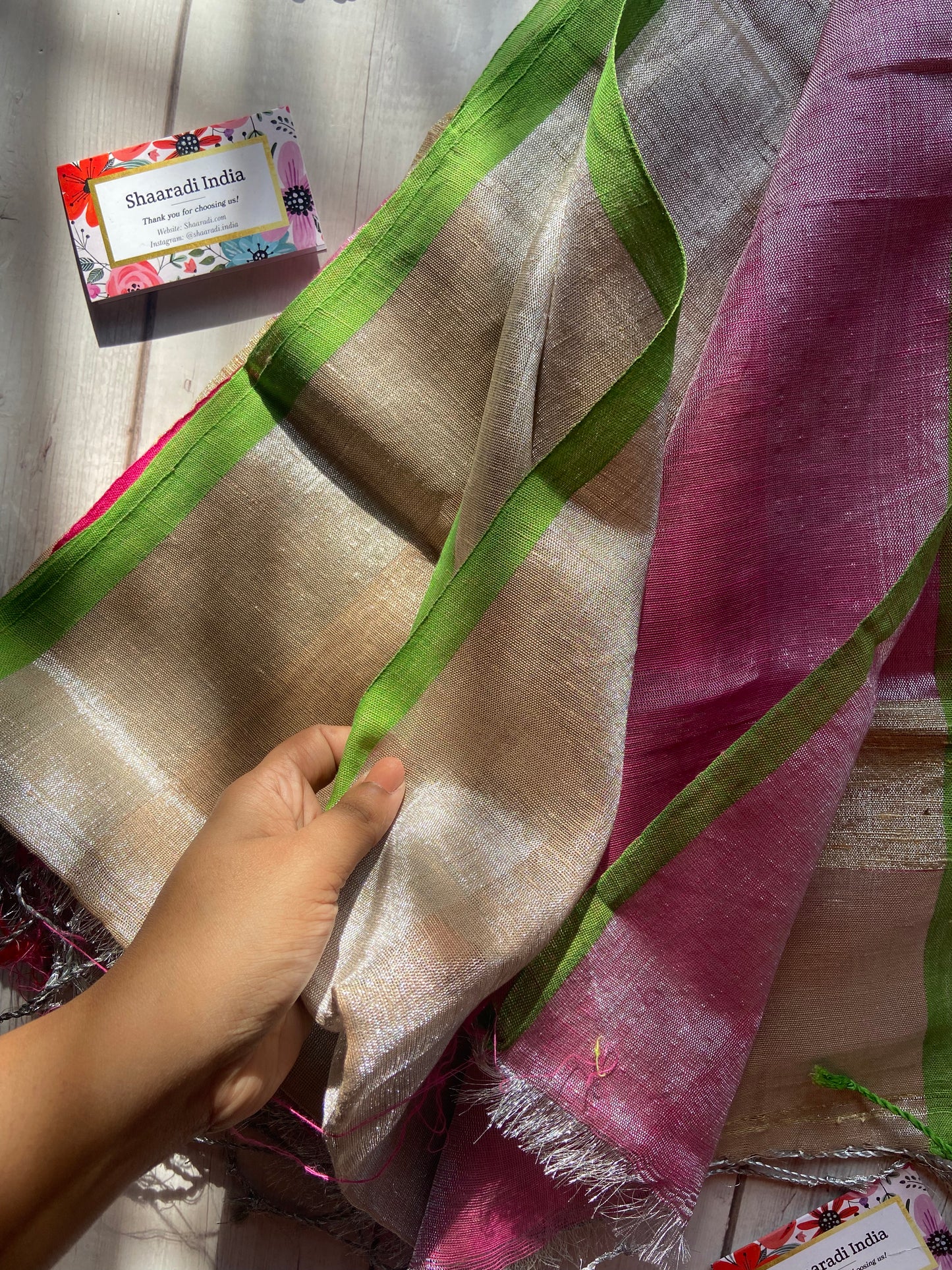 Silver & Beige Zari Linen Saree