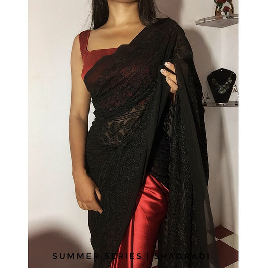 Red Moon Embroidered Saree