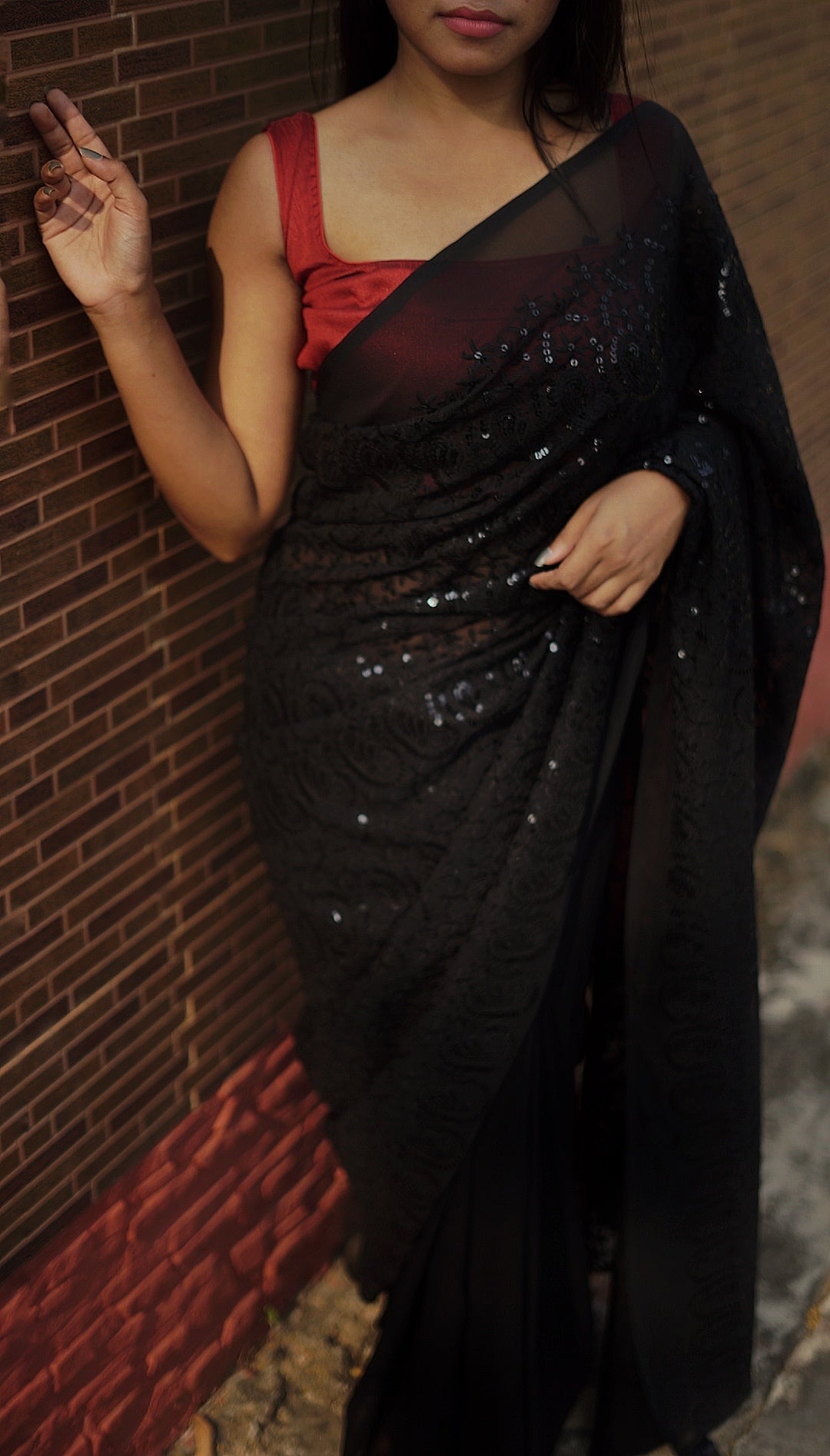 Sequinned black saree