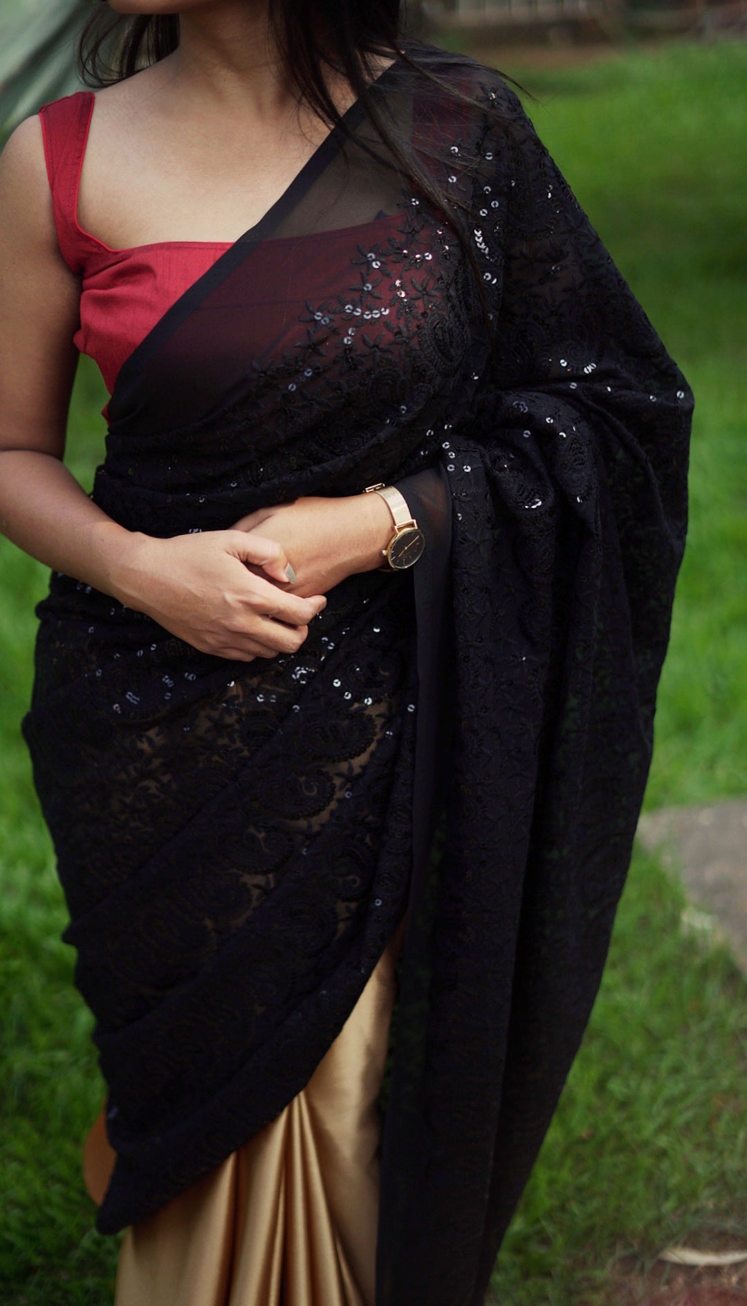 Black & Gold Embroidered Saree