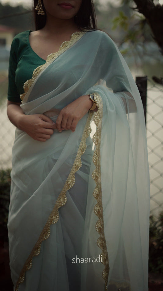 Pearls On Pastel Green Saree