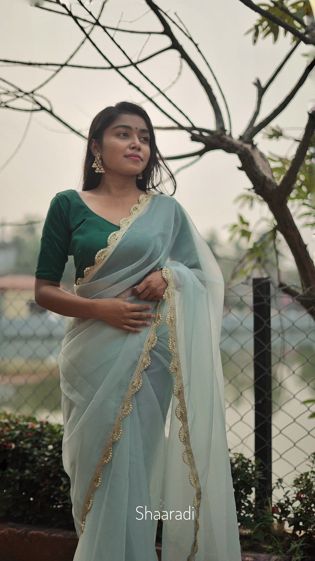 Pearls On Pastel Green Saree