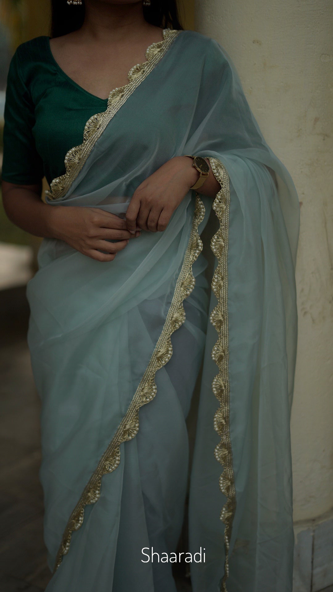 Pearls On Pastel Green Saree