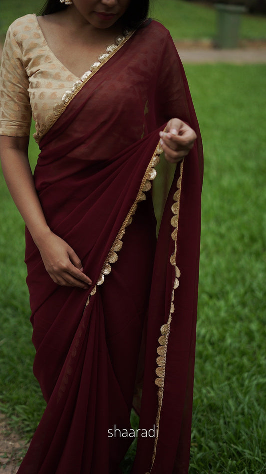 Sequinned Maroon Saree